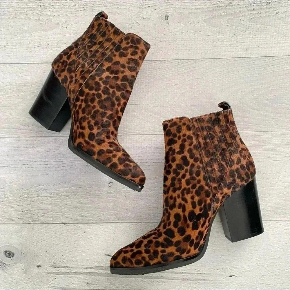Marc Fisher | Genuine Calf Hair Leather Pointed Toe Block Heel Booties Women 7.5